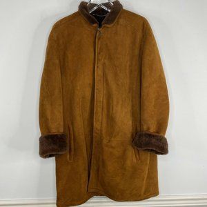 Mens Shearling Coat Brown Leather Fur Sz 42 EU 52